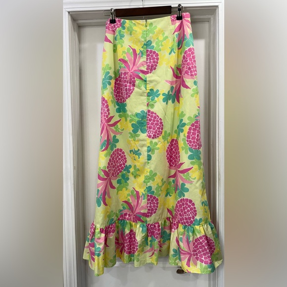 Lilly Pulitzer Dresses & Skirts - Lilly Pulitzer Vintage Pink Pineapple Floral Ruffled Maxi Skirt Size 12